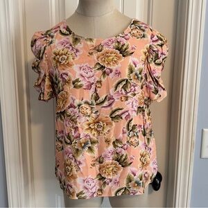 Amanda Uprichard Large Merris Floral Puff Sleeve Blouse Top ~ Feminine Spring